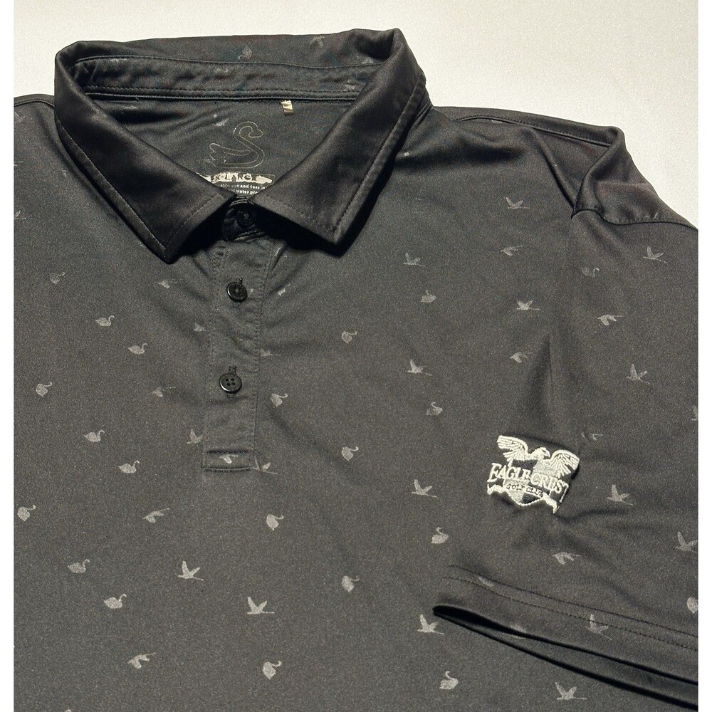 Swannies Golf Polo Shirt Performance Swan Bird All Over Print Eagle Crest Logo - Picture 1 of 9